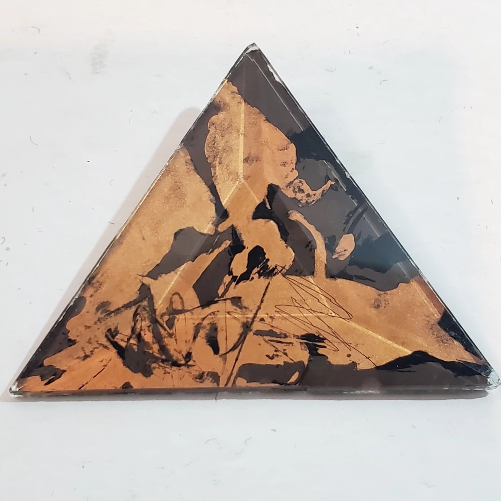 Vtg Dina Varano Art Deco Modernist Glass Prism Reverse Painted Black Gold Brooch